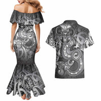 Aotearoa Maori Hei Tiki Couples Matching Mermaid Dress and Hawaiian Shirt Kiwikiwi Kowhaiwhai Puhoro Motif LT9 - Polynesian Pride