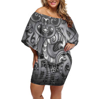 Aotearoa Maori Hei Tiki Family Matching Off Shoulder Short Dress and Hawaiian Shirt Kiwikiwi Kowhaiwhai Puhoro Motif