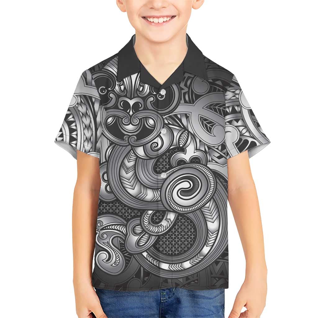 Aotearoa Maori Hei Tiki Family Matching Off Shoulder Short Dress and Hawaiian Shirt Kiwikiwi Kowhaiwhai Puhoro Motif