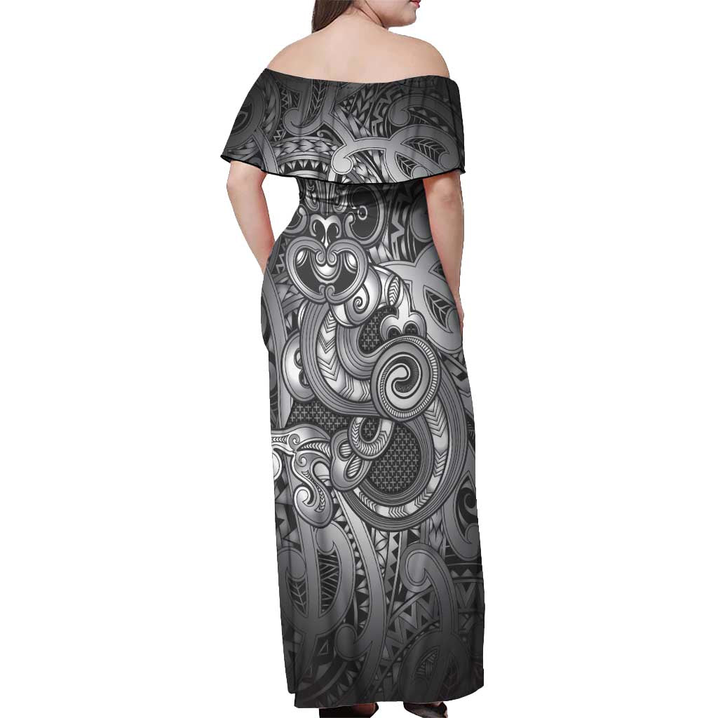 Aotearoa Maori Hei Tiki Off Shoulder Maxi Dress Kiwikiwi Kowhaiwhai Puhoro Motif LT9 - Polynesian Pride
