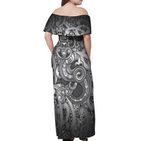 Aotearoa Maori Hei Tiki Off Shoulder Maxi Dress Kiwikiwi Kowhaiwhai Puhoro Motif LT9 - Polynesian Pride