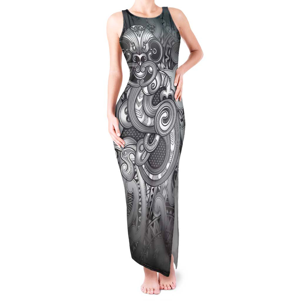 Aotearoa Maori Hei Tiki Tank Maxi Dress Kiwikiwi Kowhaiwhai Puhoro Motif LT9 Women Grey - Polynesian Pride