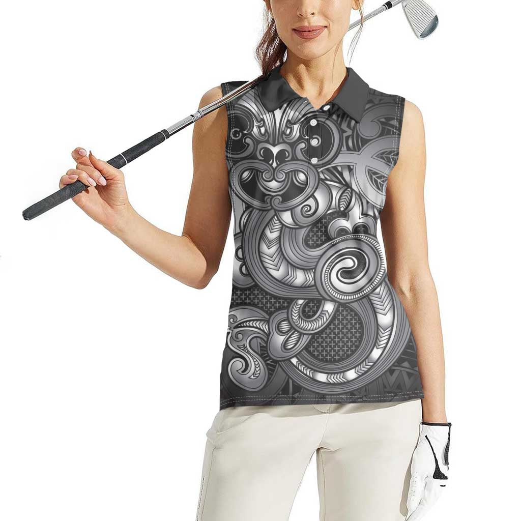Aotearoa Maori Hei Tiki Women Sleeveless Polo Shirt Kiwikiwi Kowhaiwhai Puhoro Motif