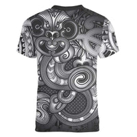 Aotearoa Maori Hei Tiki Women V-Neck T-Shirt Kiwikiwi Kowhaiwhai Puhoro Motif