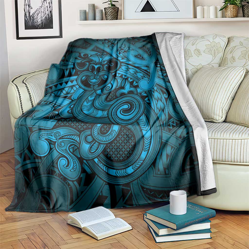 Aotearoa Maori Hei Tiki Blanket Kikorangi Kowhaiwhai Puhoro Motif