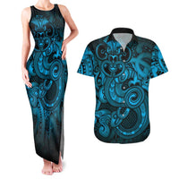 Aotearoa Maori Hei Tiki Couples Matching Tank Maxi Dress and Hawaiian Shirt Kikorangi Kowhaiwhai Puhoro Motif