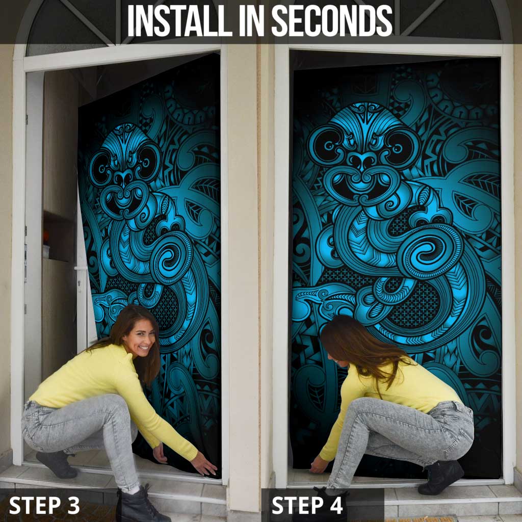 Aotearoa Maori Hei Tiki Door Cover Kikorangi Kowhaiwhai Puhoro Motif