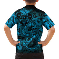 Aotearoa Maori Hei Tiki Family Matching Off Shoulder Maxi Dress and Hawaiian Shirt Kikorangi Kowhaiwhai Puhoro Motif LT9 - Polynesian Pride