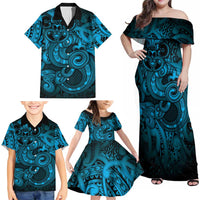 Aotearoa Maori Hei Tiki Family Matching Off Shoulder Maxi Dress and Hawaiian Shirt Kikorangi Kowhaiwhai Puhoro Motif LT9 - Polynesian Pride