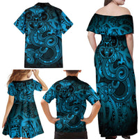 Aotearoa Maori Hei Tiki Family Matching Off Shoulder Maxi Dress and Hawaiian Shirt Kikorangi Kowhaiwhai Puhoro Motif LT9 - Polynesian Pride