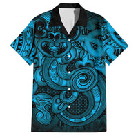 Aotearoa Maori Hei Tiki Family Matching Off Shoulder Maxi Dress and Hawaiian Shirt Kikorangi Kowhaiwhai Puhoro Motif LT9 Dad's Shirt - Short Sleeve Blue - Polynesian Pride