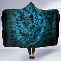 Aotearoa Maori Hei Tiki Hooded Blanket Kikorangi Kowhaiwhai Puhoro Motif LT9 One Size Blue - Polynesian Pride