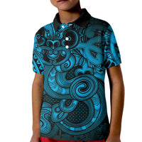 Aotearoa Maori Hei Tiki Kid Polo Shirt Kikorangi Kowhaiwhai Puhoro Motif LT9 Kid Blue - Polynesian Pride