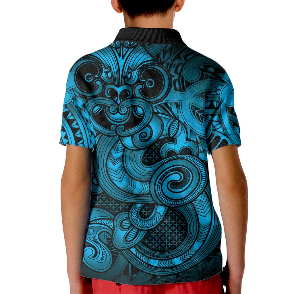 Aotearoa Maori Hei Tiki Kid Polo Shirt Kikorangi Kowhaiwhai Puhoro Motif LT9 - Polynesian Pride