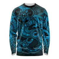 Aotearoa Maori Hei Tiki Long Sleeve Shirt Kikorangi Kowhaiwhai Puhoro Motif