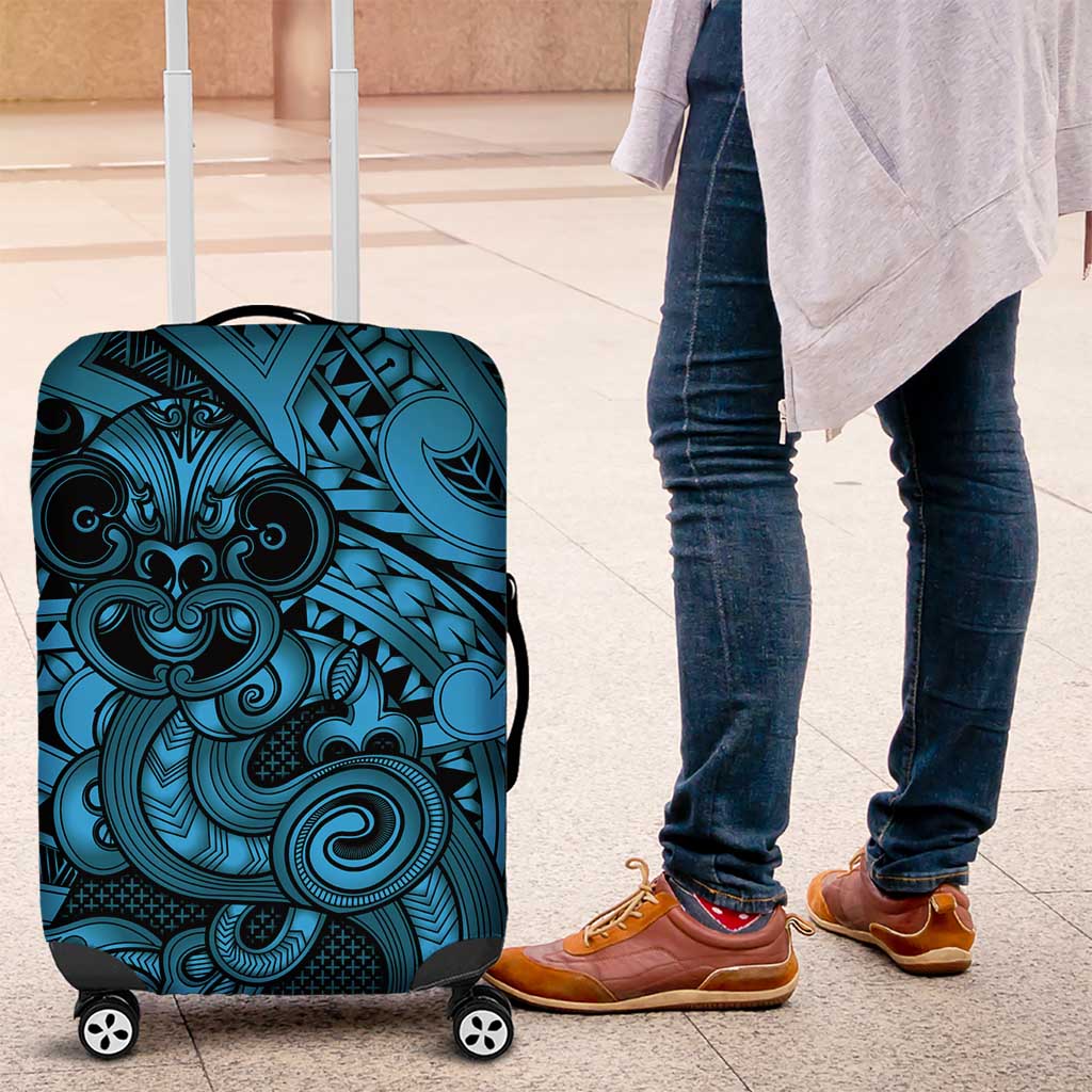 Aotearoa Maori Hei Tiki Luggage Cover Kikorangi Kowhaiwhai Puhoro Motif LT9 Blue - Polynesian Pride