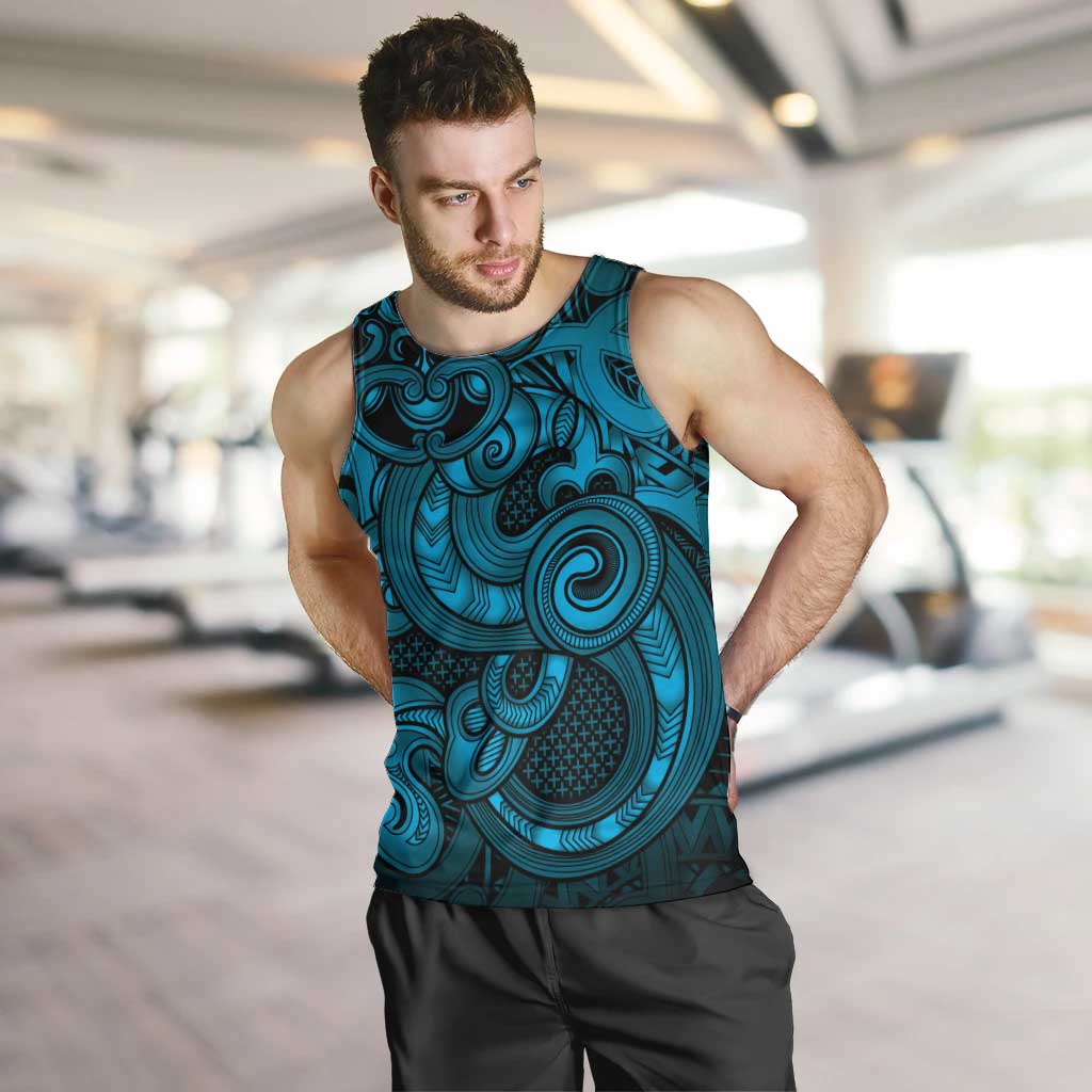 Aotearoa Maori Hei Tiki Men Tank Top Kikorangi Kowhaiwhai Puhoro Motif