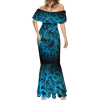 Aotearoa Maori Hei Tiki Mermaid Dress Kikorangi Kowhaiwhai Puhoro Motif
