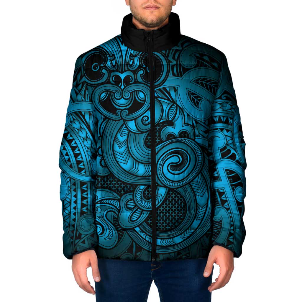 Aotearoa Maori Hei Tiki Padded Jacket Kikorangi Kowhaiwhai Puhoro Motif