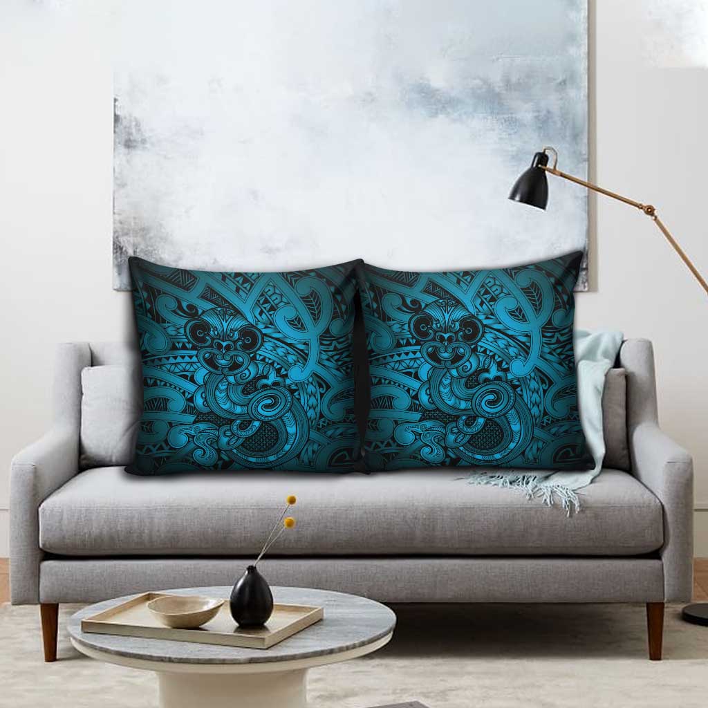 Aotearoa Maori Hei Tiki Pillow Cover Kikorangi Kowhaiwhai Puhoro Motif