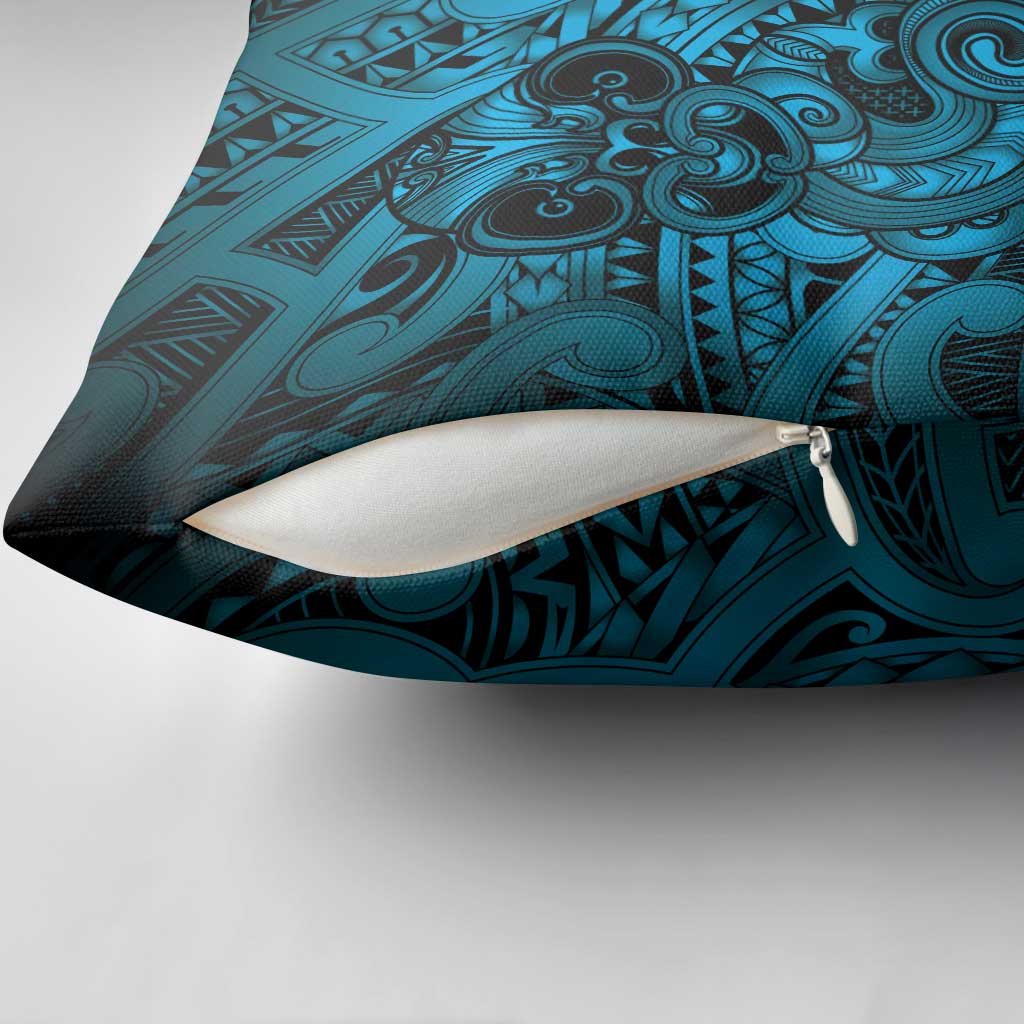 Aotearoa Maori Hei Tiki Pillow Cover Kikorangi Kowhaiwhai Puhoro Motif