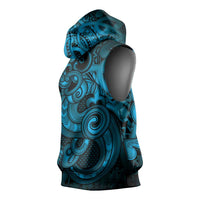 Aotearoa Maori Hei Tiki Sleeveless Hoodie Kikorangi Kowhaiwhai Puhoro Motif