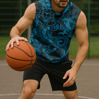 Aotearoa Maori Hei Tiki Sleeveless Hoodie Kikorangi Kowhaiwhai Puhoro Motif