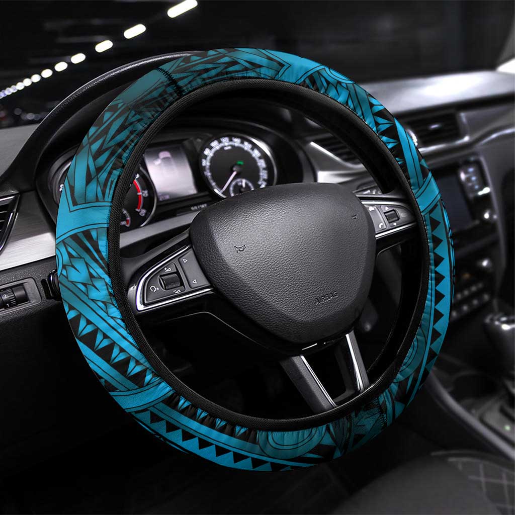 Aotearoa Maori Hei Tiki Steering Wheel Cover Kikorangi Kowhaiwhai Puhoro Motif LT9 Universal Fit Blue - Polynesian Pride