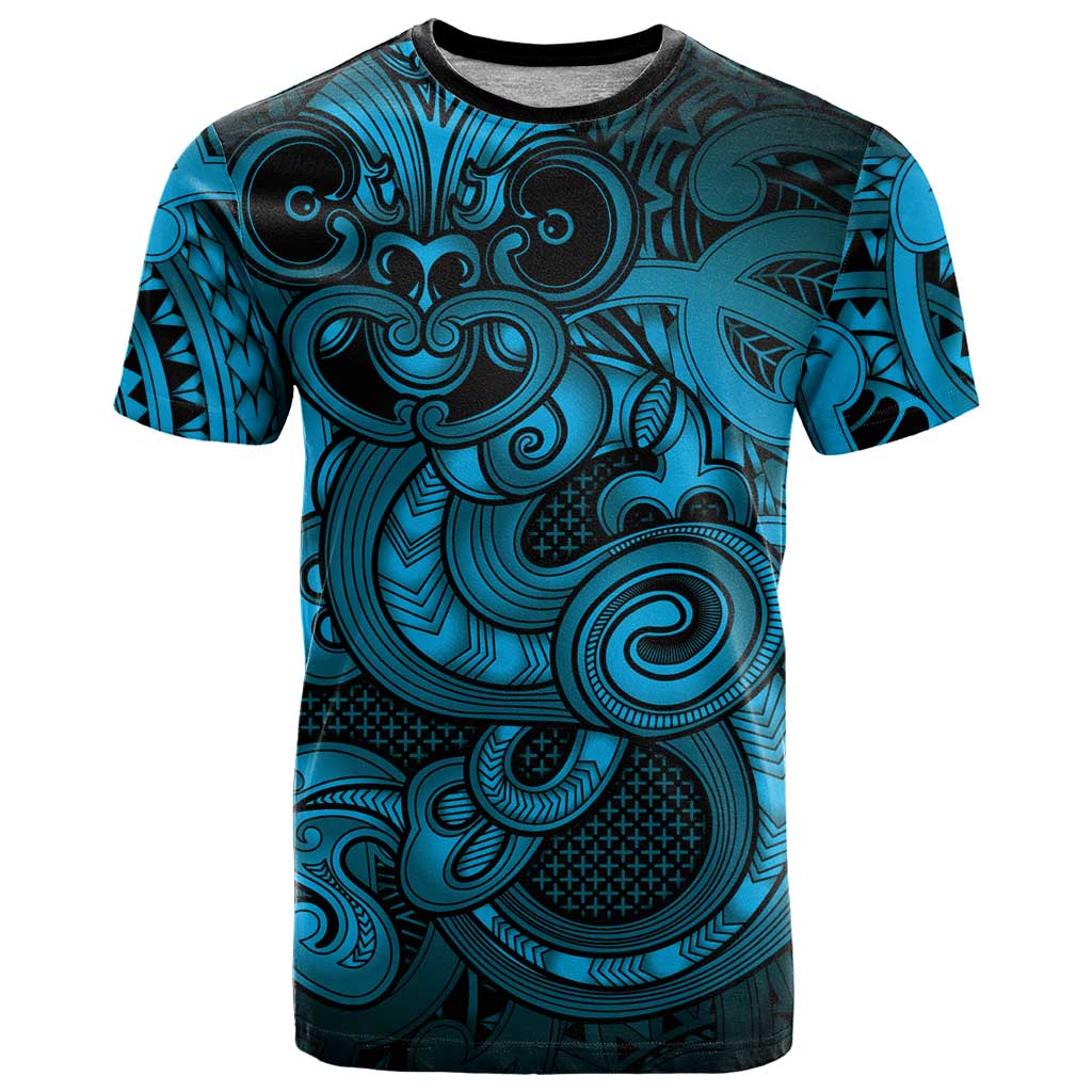 Aotearoa Maori Hei Tiki T Shirt Kikorangi Kowhaiwhai Puhoro Motif LT9 Blue - Polynesian Pride