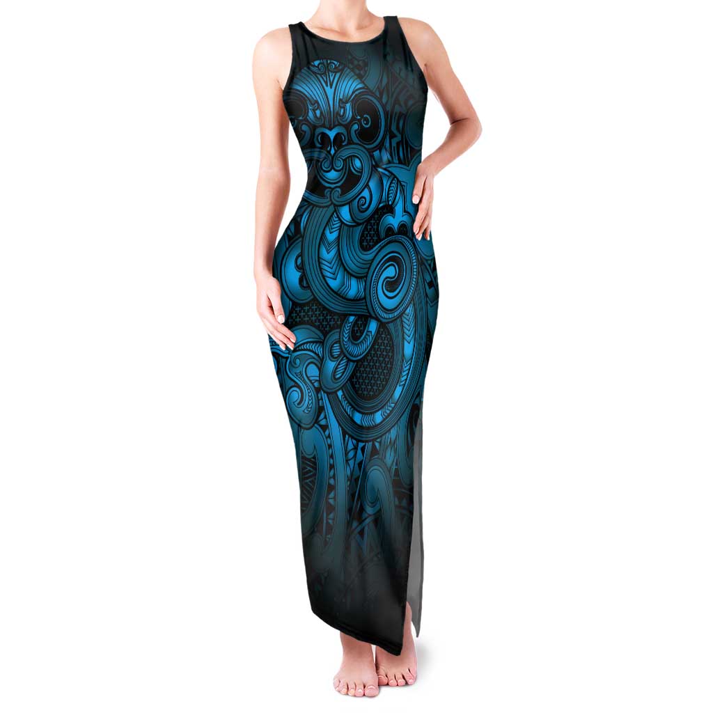 Aotearoa Maori Hei Tiki Tank Maxi Dress Kikorangi Kowhaiwhai Puhoro Motif