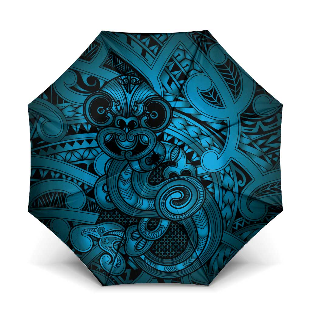 Aotearoa Maori Hei Tiki Umbrella Kikorangi Kowhaiwhai Puhoro Motif