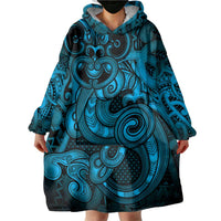 Aotearoa Maori Hei Tiki Wearable Blanket Hoodie Kikorangi Kowhaiwhai Puhoro Motif