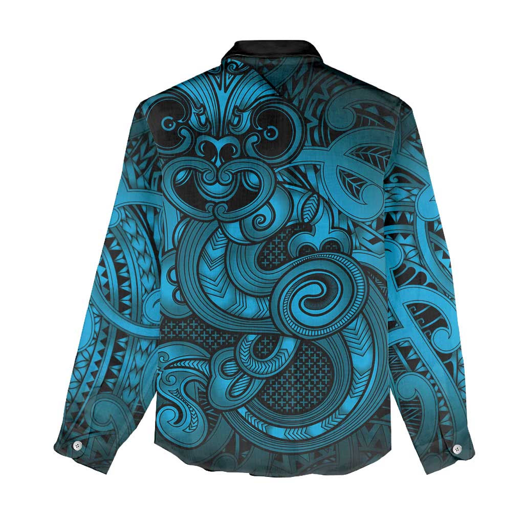 Aotearoa Maori Hei Tiki Women Casual Shirt Kikorangi Kowhaiwhai Puhoro Motif