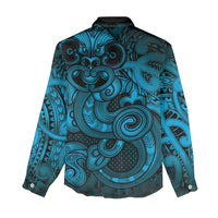 Aotearoa Maori Hei Tiki Women Casual Shirt Kikorangi Kowhaiwhai Puhoro Motif