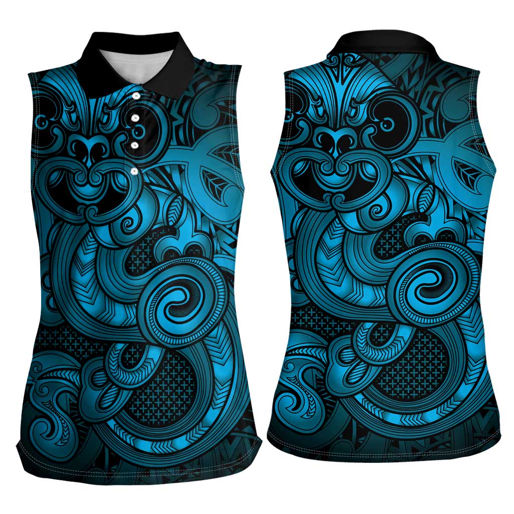 Aotearoa Maori Hei Tiki Women Sleeveless Polo Shirt Kikorangi Kowhaiwhai Puhoro Motif