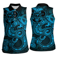 Aotearoa Maori Hei Tiki Women Sleeveless Polo Shirt Kikorangi Kowhaiwhai Puhoro Motif
