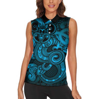 Aotearoa Maori Hei Tiki Women Sleeveless Polo Shirt Kikorangi Kowhaiwhai Puhoro Motif
