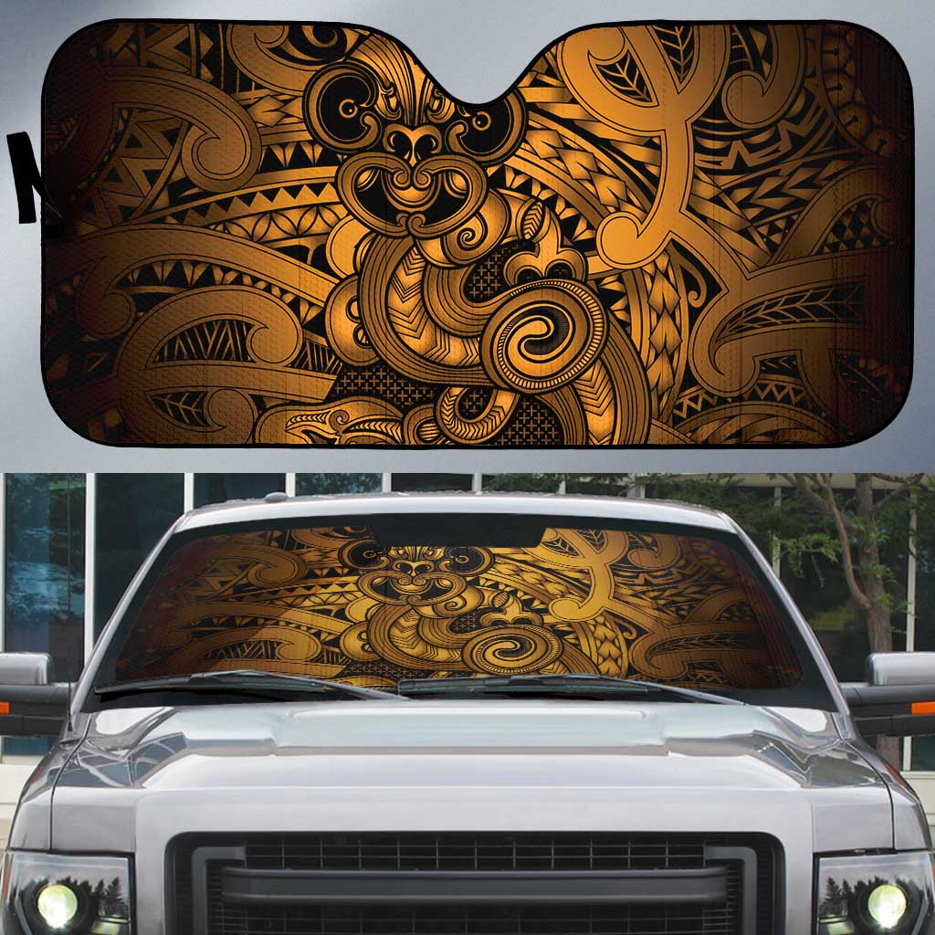 Aotearoa Maori Hei Tiki Auto Sun Shade Koura Kowhaiwhai Puhoro Motif