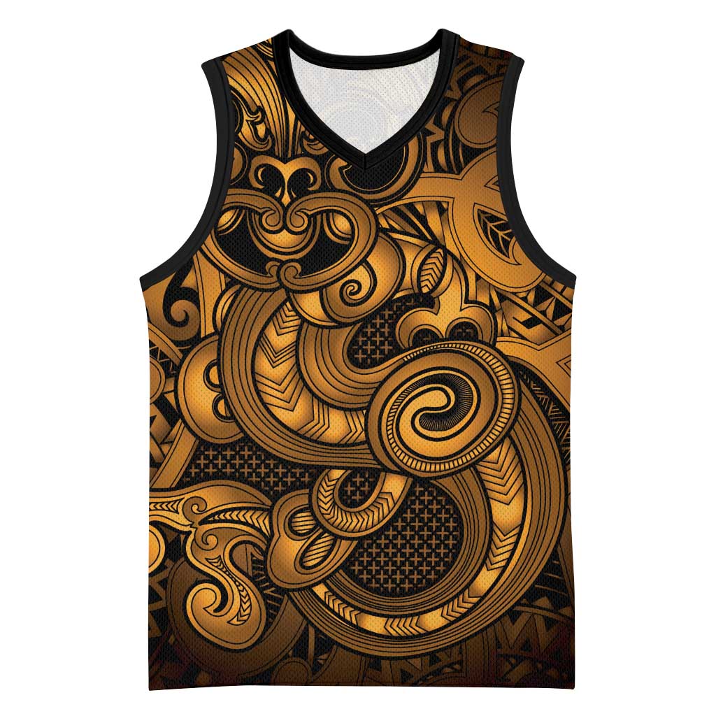 Aotearoa Maori Hei Tiki Basketball Jersey Koura Kowhaiwhai Puhoro Motif LT9 Unisex Gold - Polynesian Pride