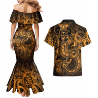 Aotearoa Maori Hei Tiki Couples Matching Mermaid Dress and Hawaiian Shirt Koura Kowhaiwhai Puhoro Motif