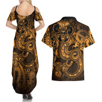 Aotearoa Maori Hei Tiki Couples Matching Summer Maxi Dress and Hawaiian Shirt Koura Kowhaiwhai Puhoro Motif