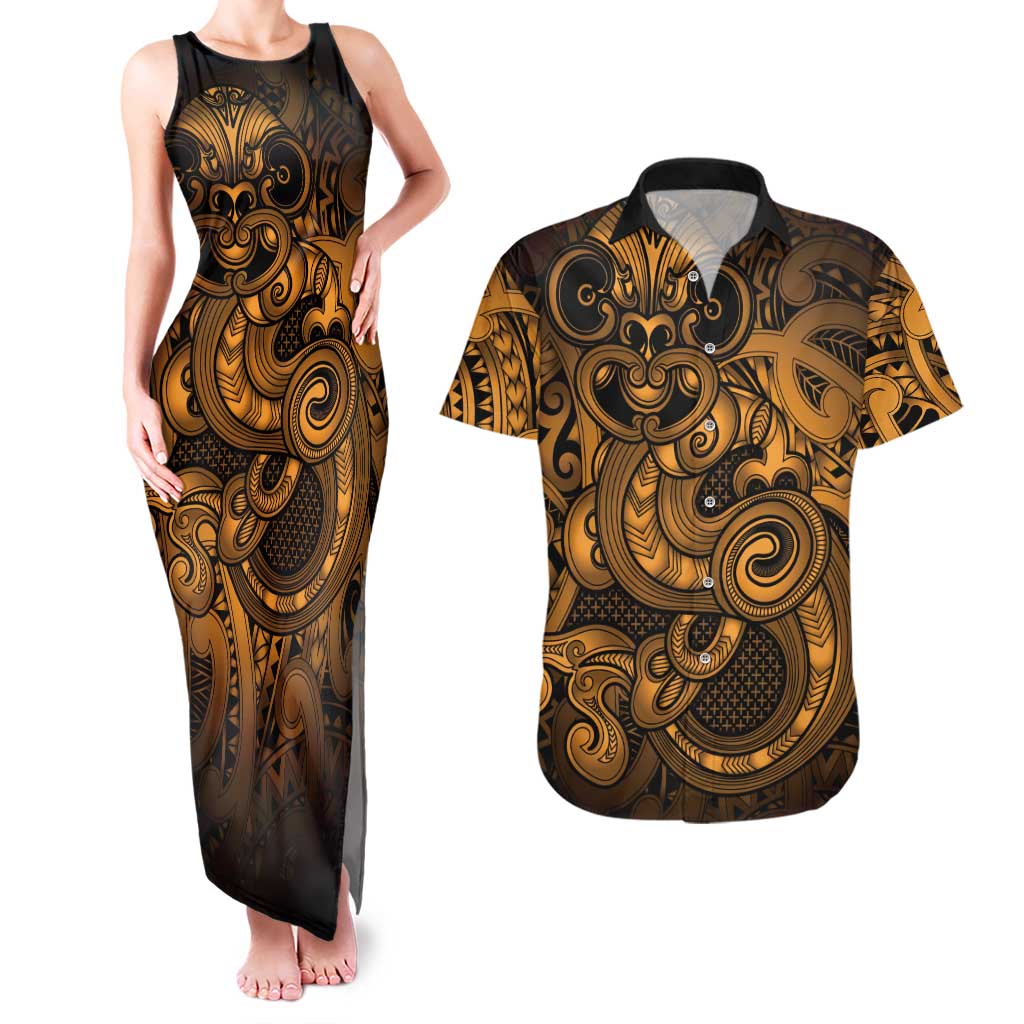 Aotearoa Maori Hei Tiki Couples Matching Tank Maxi Dress and Hawaiian Shirt Koura Kowhaiwhai Puhoro Motif