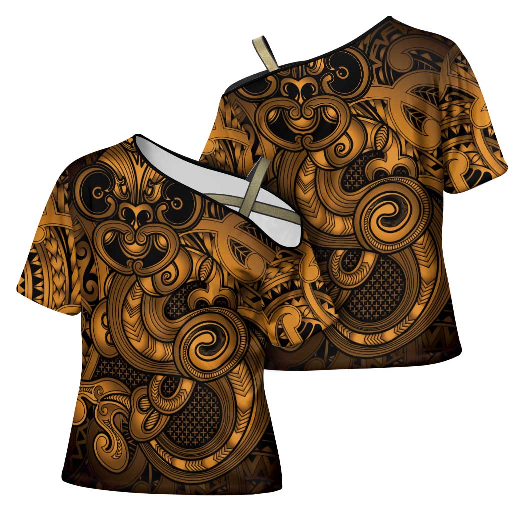 Aotearoa Maori Hei Tiki Cross Shoulder Shirt Koura Kowhaiwhai Puhoro Motif
