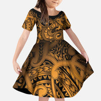 Aotearoa Maori Hei Tiki Family Matching Mermaid Dress and Hawaiian Shirt Koura Kowhaiwhai Puhoro Motif LT9 Daughter's Dress Gold - Polynesian Pride