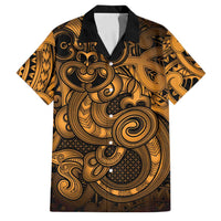 Aotearoa Maori Hei Tiki Family Matching Mermaid Dress and Hawaiian Shirt Koura Kowhaiwhai Puhoro Motif LT9 Dad's Shirt - Short Sleeve Gold - Polynesian Pride