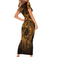 Aotearoa Maori Hei Tiki Family Matching Short Sleeve Bodycon Dress and Hawaiian Shirt Koura Kowhaiwhai Puhoro Motif