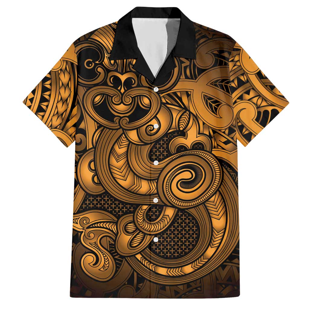 Aotearoa Maori Hei Tiki Hawaiian Shirt Koura Kowhaiwhai Puhoro Motif LT9 Gold - Polynesian Pride