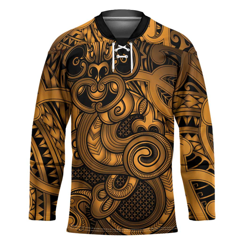 Aotearoa Maori Hei Tiki Hockey Jersey Koura Kowhaiwhai Puhoro Motif LT9 Unisex Gold - Polynesian Pride