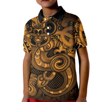 Aotearoa Maori Hei Tiki Kid Polo Shirt Koura Kowhaiwhai Puhoro Motif LT9 Kid Gold - Polynesian Pride