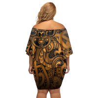 Aotearoa Maori Hei Tiki Off Shoulder Short Dress Koura Kowhaiwhai Puhoro Motif LT9 - Polynesian Pride